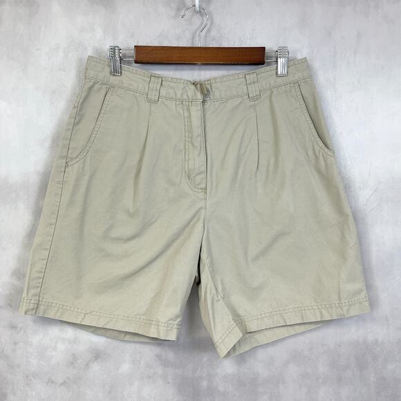 Woolrich Womens 10 Khaki Shorts Waking Safari Classic Minimalist Pleated Retro - Picture 1 of 9